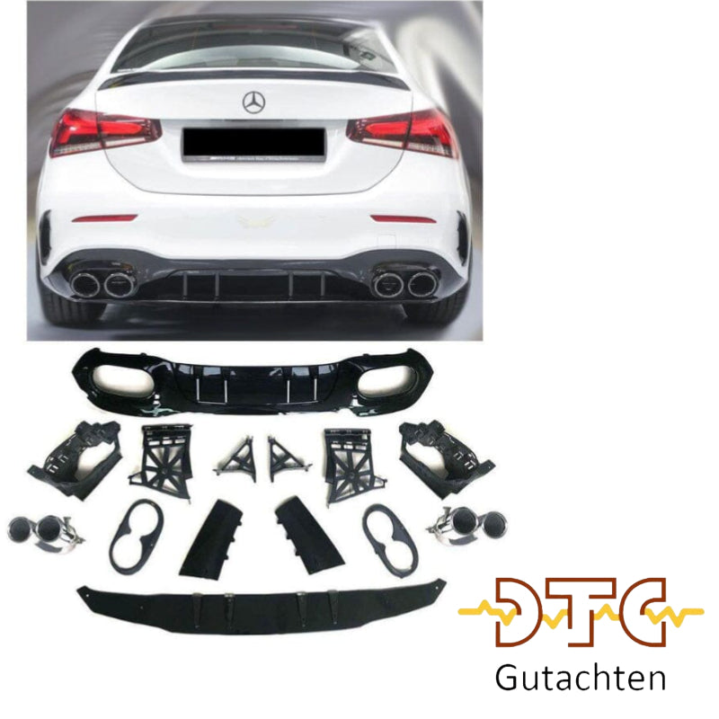 Mercedes A-Klasse W177 V177 Limousine Diffusor mit Auspuffblenden 2x2 (chrom)